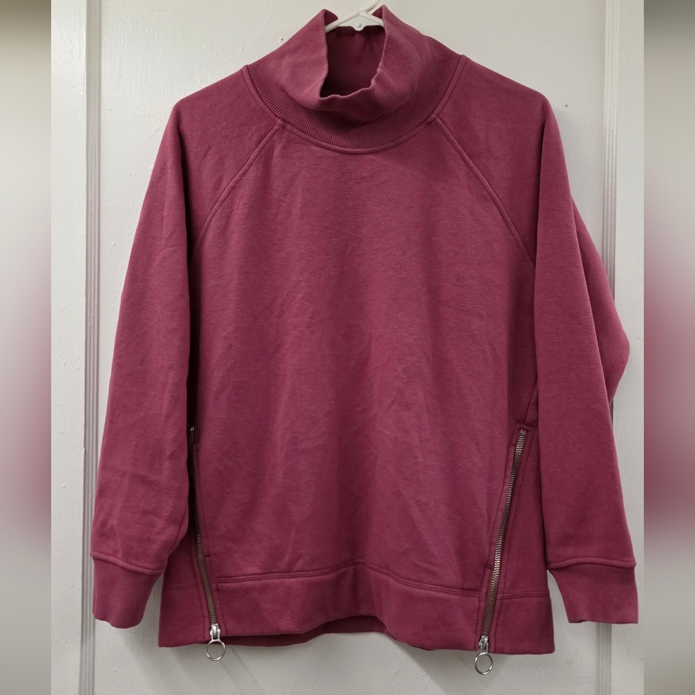 Athleta Cozy Karma Side Zip Funnel Neck Sweatshirt Victorian Berry SP EUC